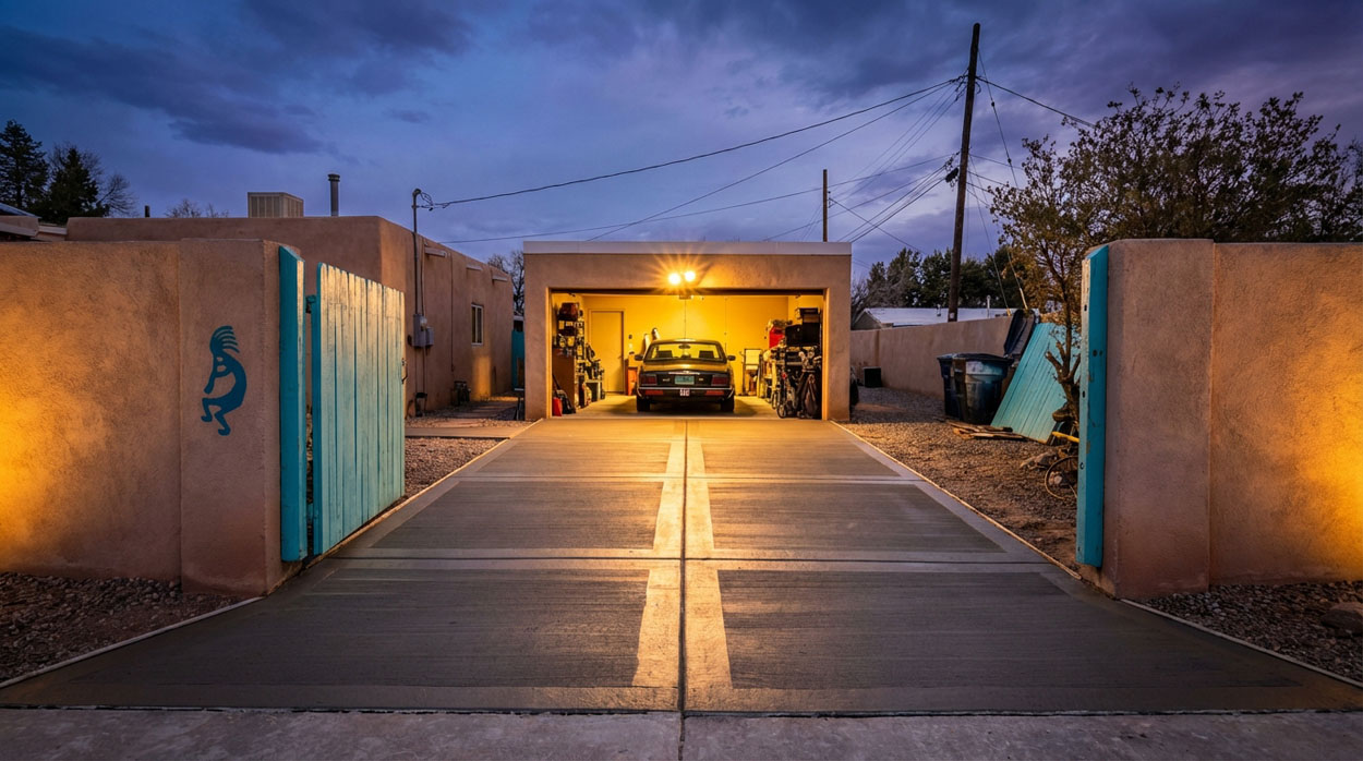 Decorative concrete driveway design in Rio Rancho